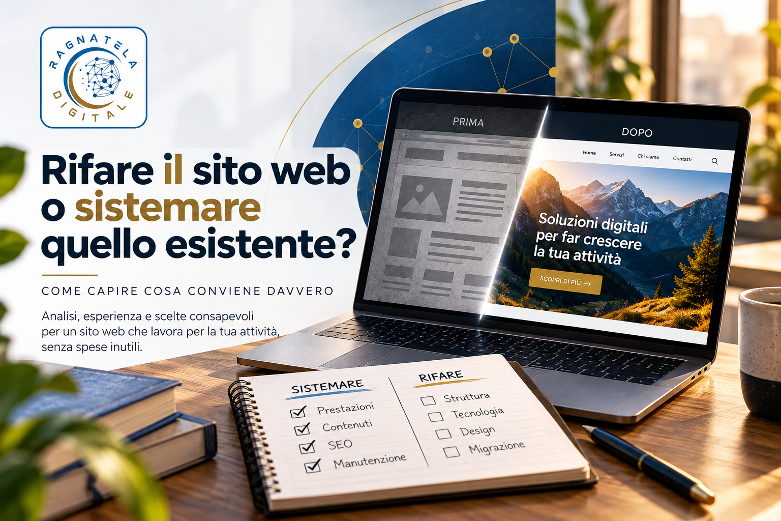 Rifare il sito web o sistemarlo? Confronto tra recupero e rifacimento di un sito, Ragnatela Digitale.